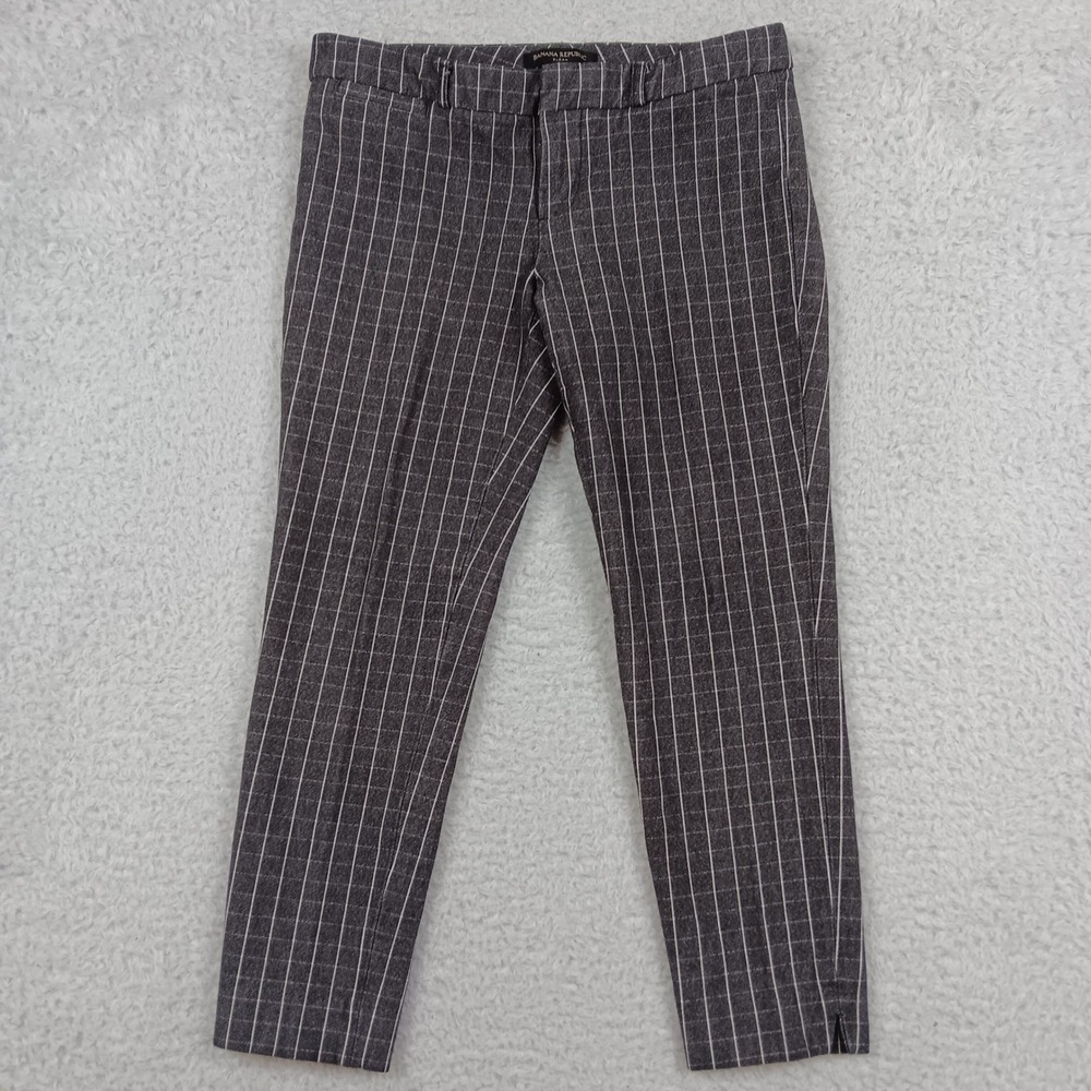 Banana Republic Pant Sloan Women 2P Gray Pinstripe Ankle Slit Slim Cropped